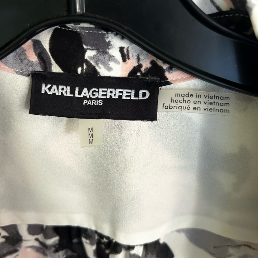 KARL LAGERFELD Edwardian Floral Romantic Poet Ruffle 3/4 Sleeve Blouse Top Sz M - Picture 2 of 15